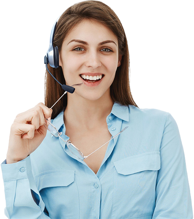 a woman wearing a headset and holding glasses